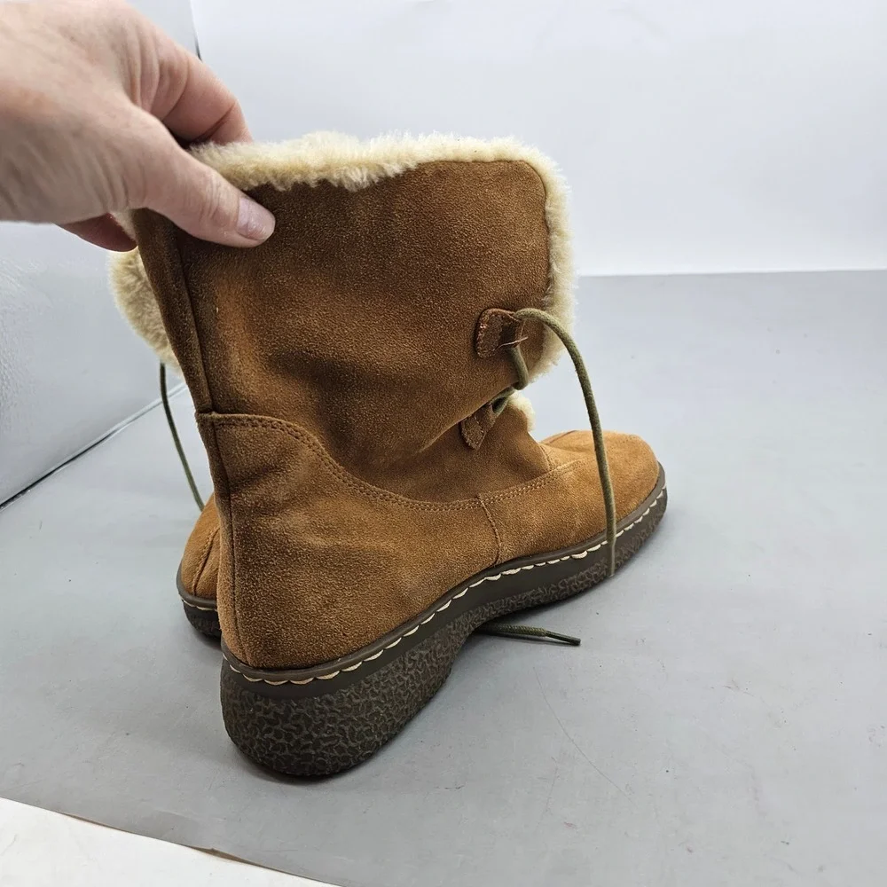 Bass Edson Womens 8.5 M Tan Suede Faux Fur Lined Lace Up Winter Ankle Boots